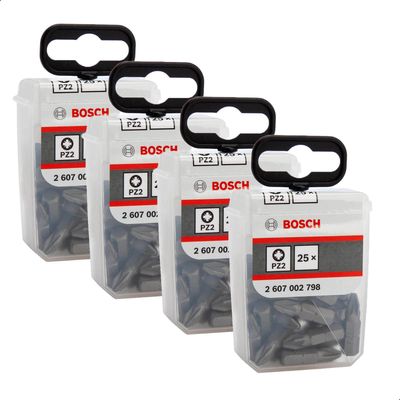 Bosch Expert 100 Piece Tic Tac Box Extra Hard Pozi Screwdriver Bit Set PZ2 25mm Pack of 100