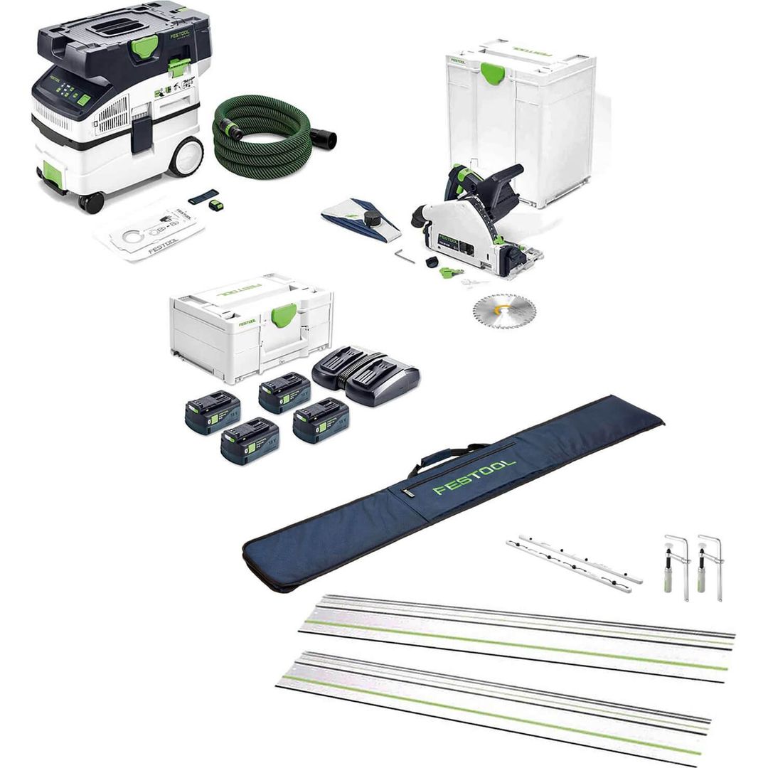 Festool TSC 55 Cordless Plunge Saw and M Class Extractor Kit 4 x 5ah Li-ion Battery Charger Case - Image 1