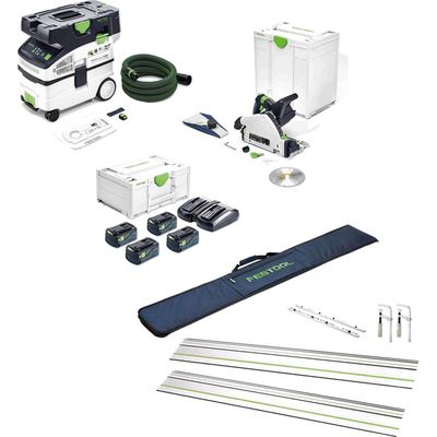 Festool TSC 55 Cordless Plunge Saw and M Class Extractor Kit 4 x 5ah Li-ion Battery Charger Case
