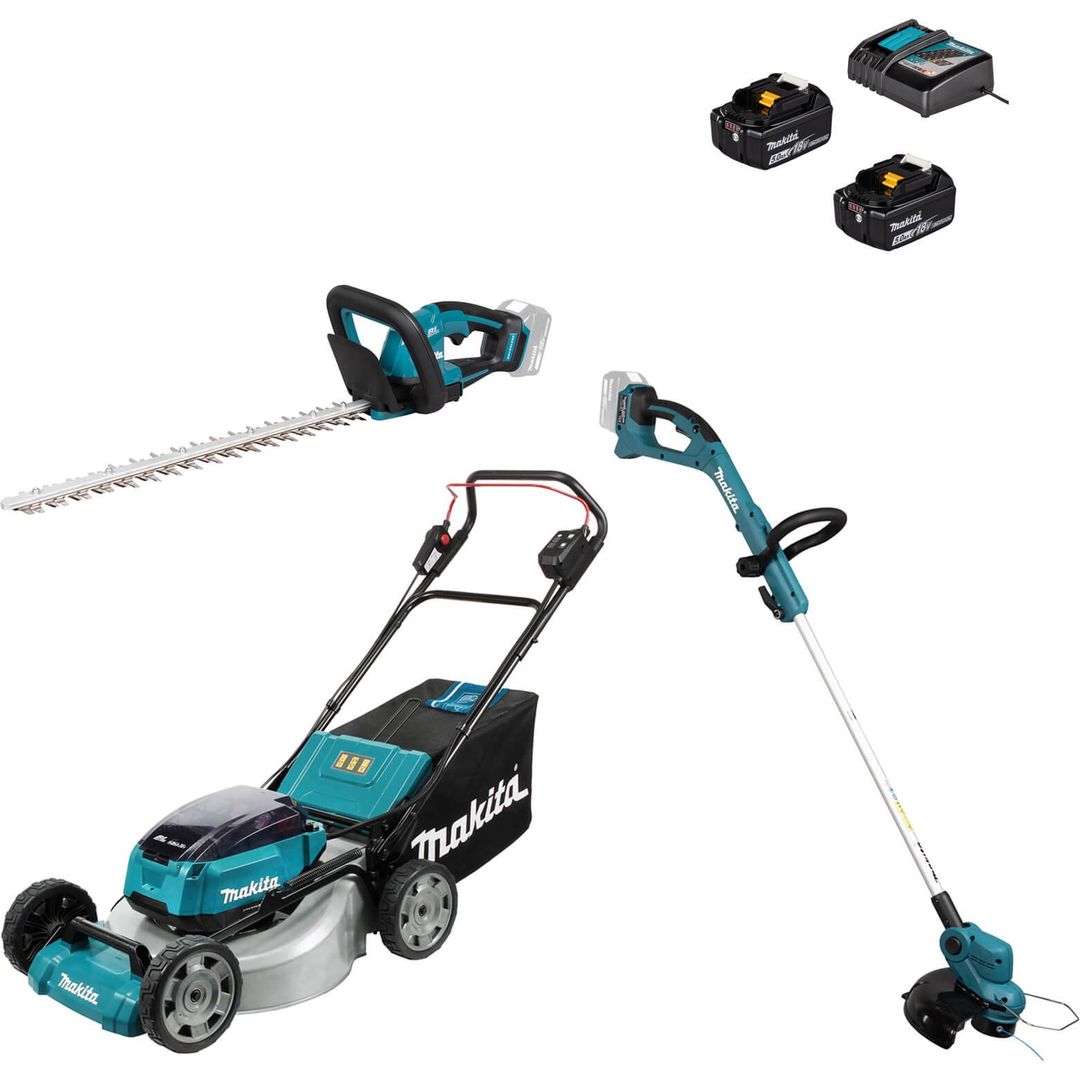 Makita 3 Piece 18v LXT Cordless Garden Tool Kit 2 x 5ah Li-ion Battery Charger - Image 1