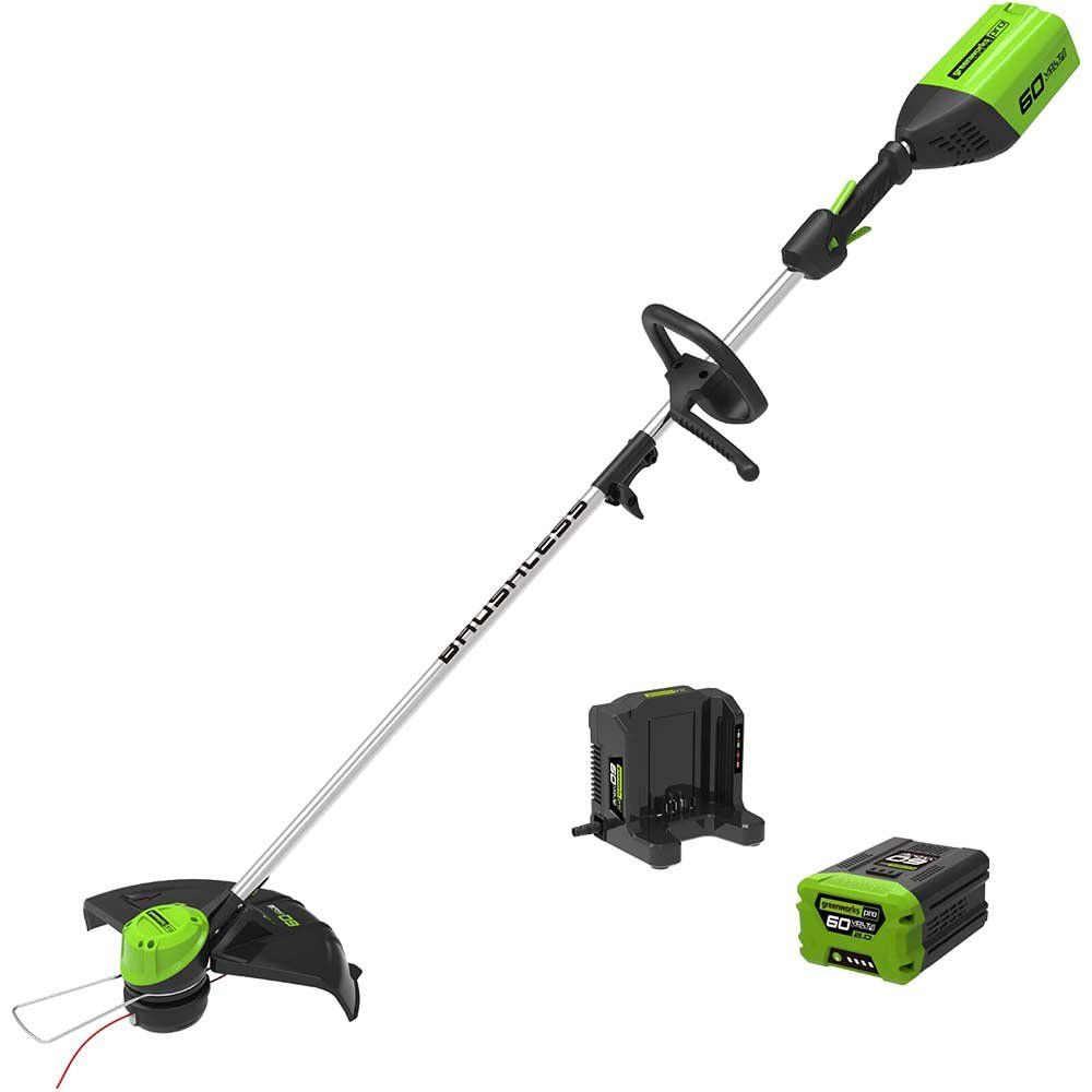 Greenworks GD60LT 60v Cordless Brushless Grass Trimmer 350mm 1 x 2ah Li-ion Battery Charger - Image 1